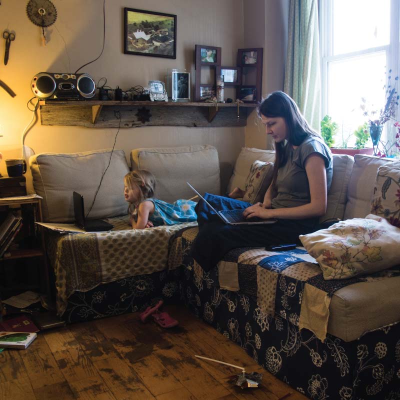 A mother and daughter in an apartment